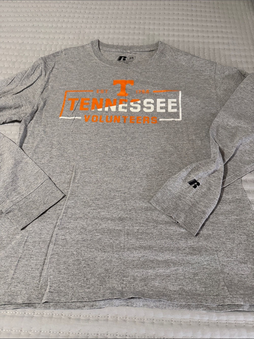 Russell Athletic Gray Long Sleeve Tennessee Volunteers Tee with Orange Logo M